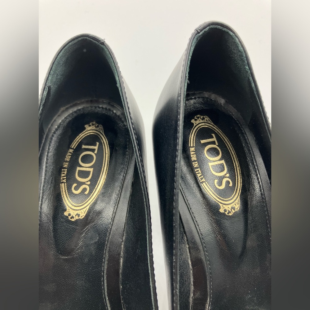 Tod`s Black Leather Square Toe Heels Size 35/5 - Picture 11 of 13
